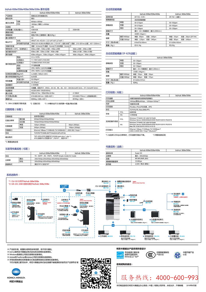 柯尼卡美能达bizhub368e黑白复印机规格参数